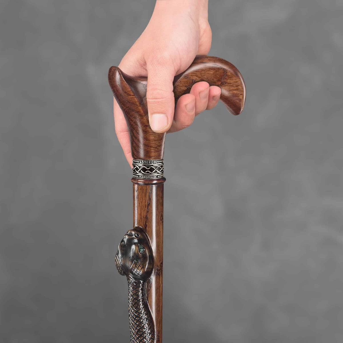 Artist Carved Solid Oak Black Mamba Snake Cane - Custom Colour and Length