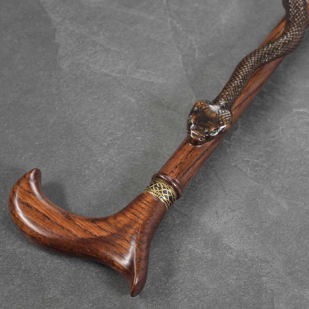 Artist Carved Solid Oak Black Mamba Snake Cane - Custom Colour and Length