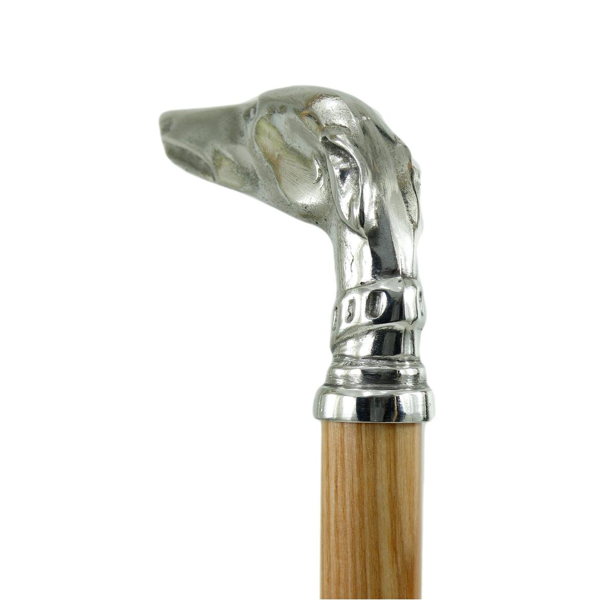 Custom Beechwood and Pewter Greyhound Cane or Walking Stick