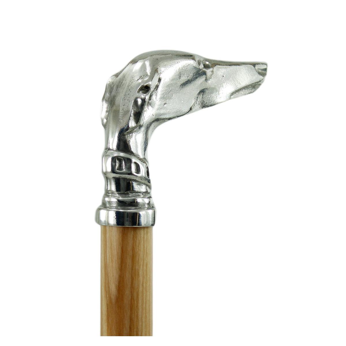 Custom Beechwood and Pewter Greyhound Cane or Walking Stick