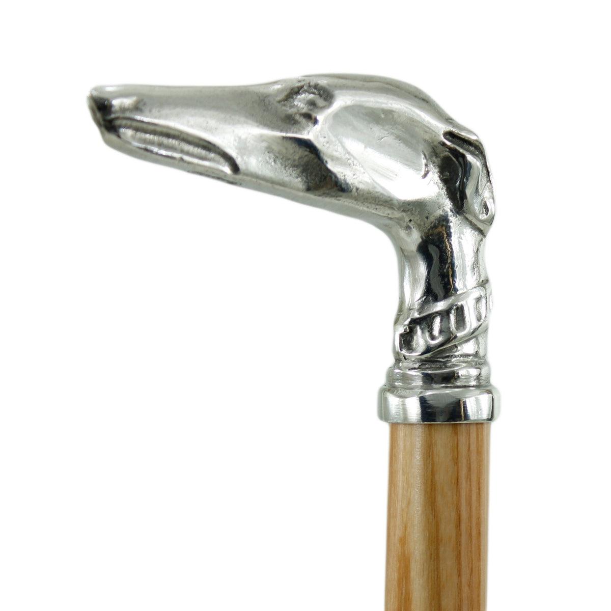 Custom Beechwood and Pewter Greyhound Cane or Walking Stick