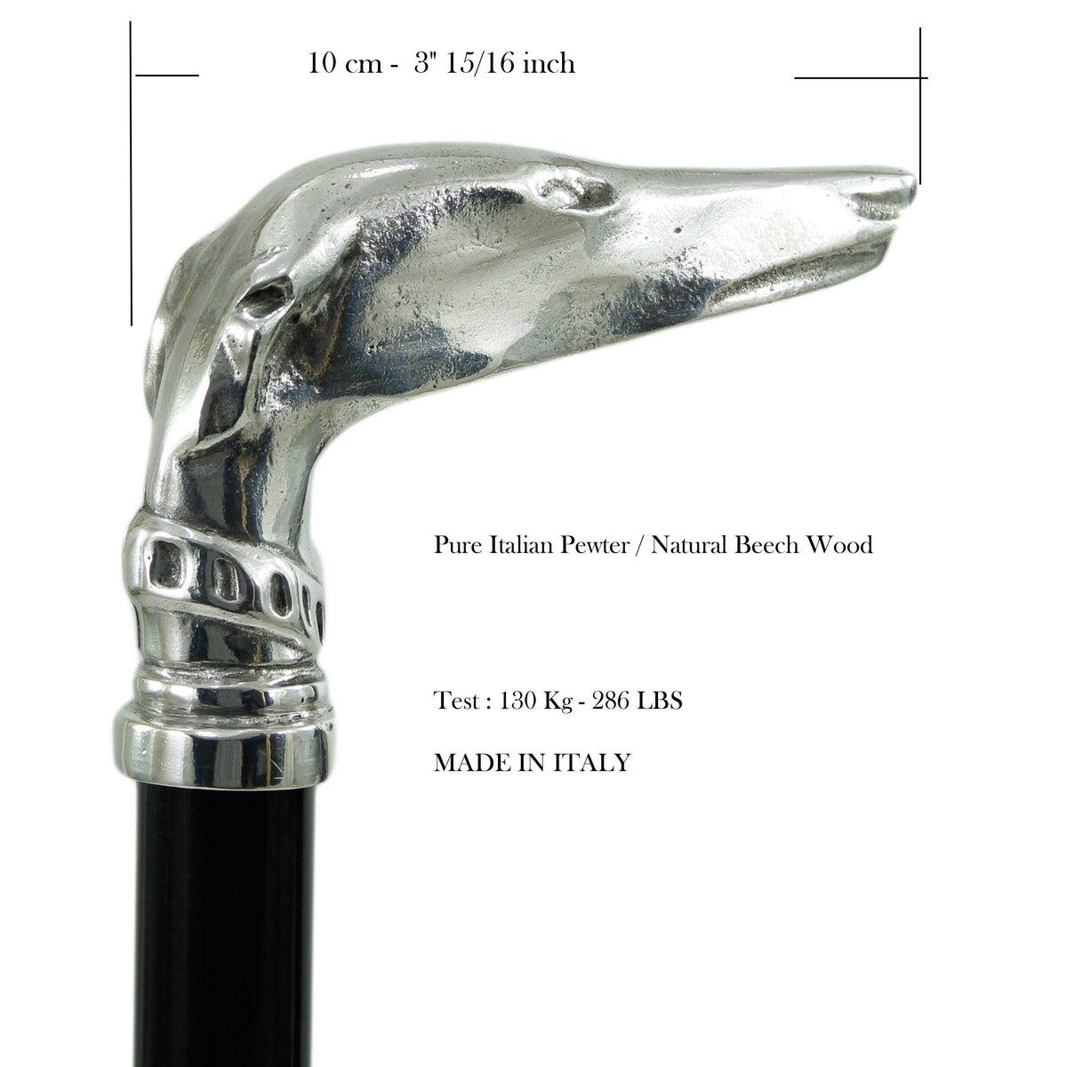 Custom Beechwood and Pewter Greyhound Cane or Walking Stick