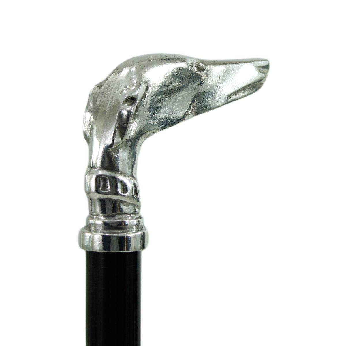 Custom Beechwood and Pewter Greyhound Cane or Walking Stick