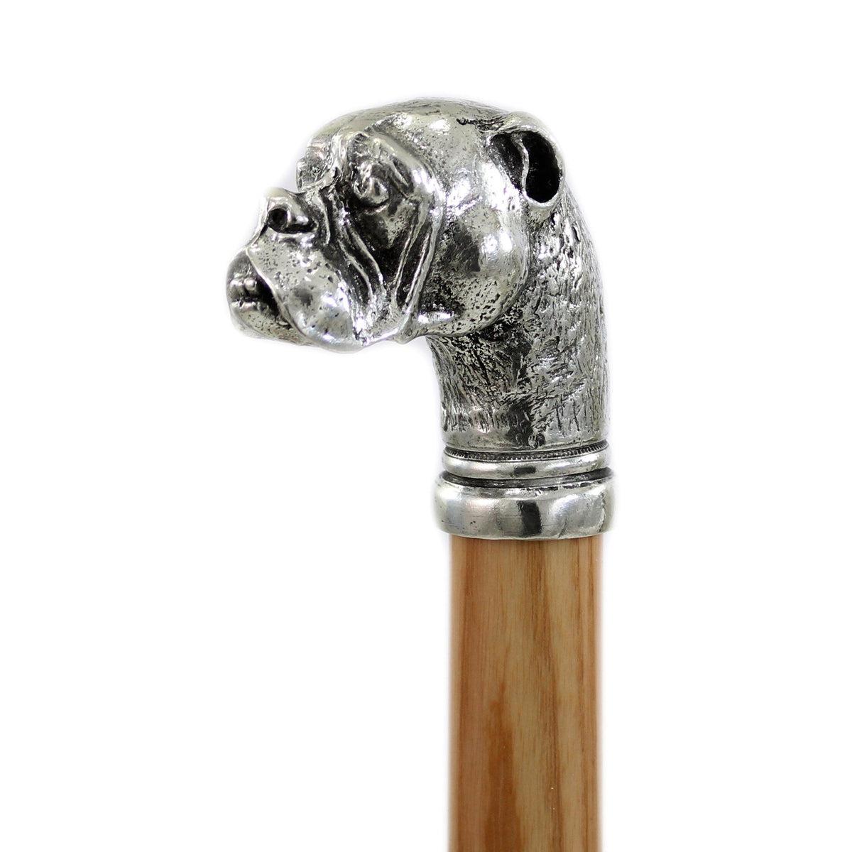 Custom Beechwood and Solid Pewter Bulldog Cane or Walking Stick
