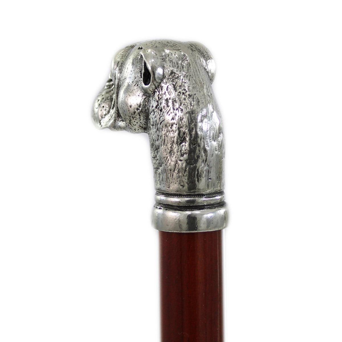 Custom Beechwood and Solid Pewter Bulldog Cane or Walking Stick