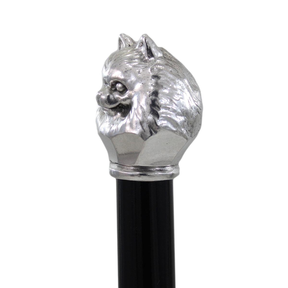 Custom Beechwood and Solid Pewter Pomerian Dog Cane or Walking Stick