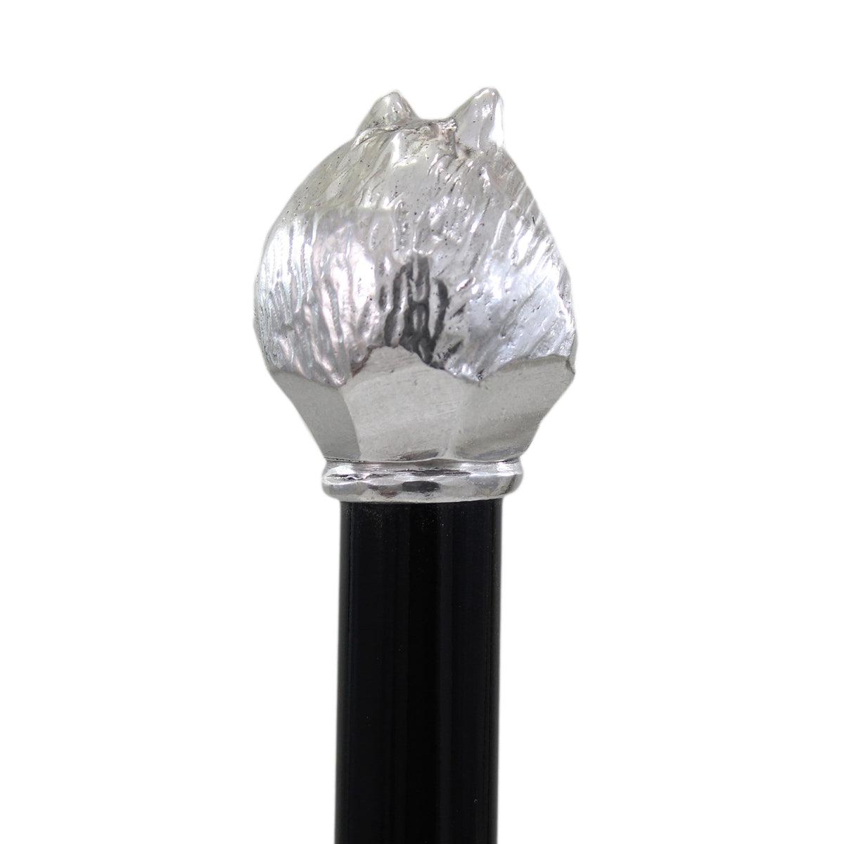 Custom Beechwood and Solid Pewter Pomerian Dog Cane or Walking Stick