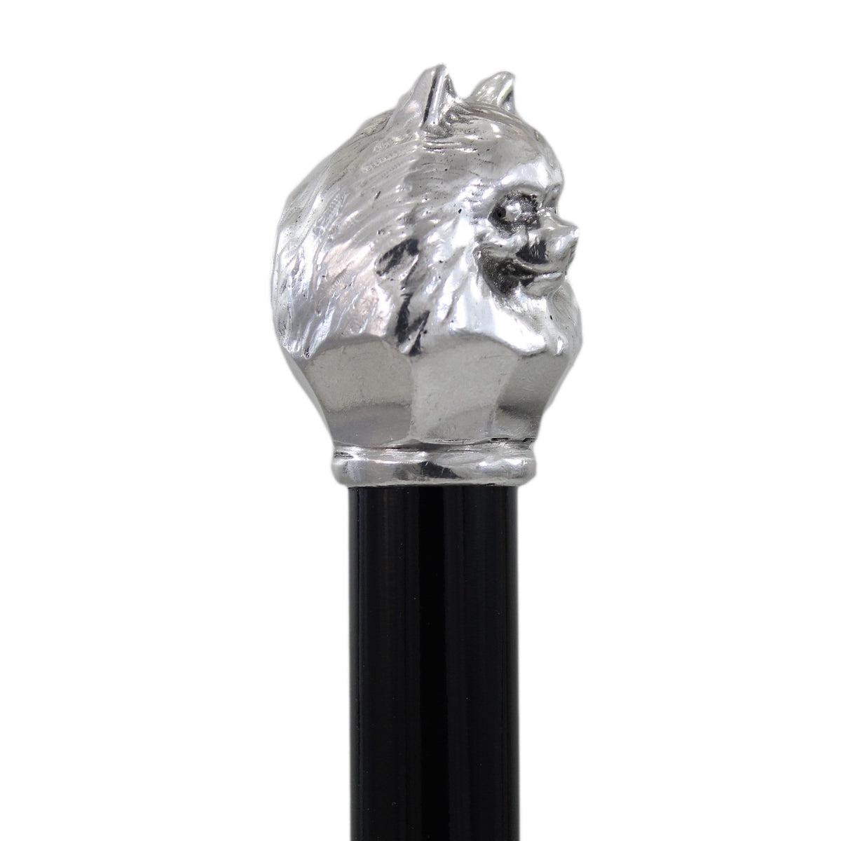 Custom Beechwood and Solid Pewter Pomerian Dog Cane or Walking Stick