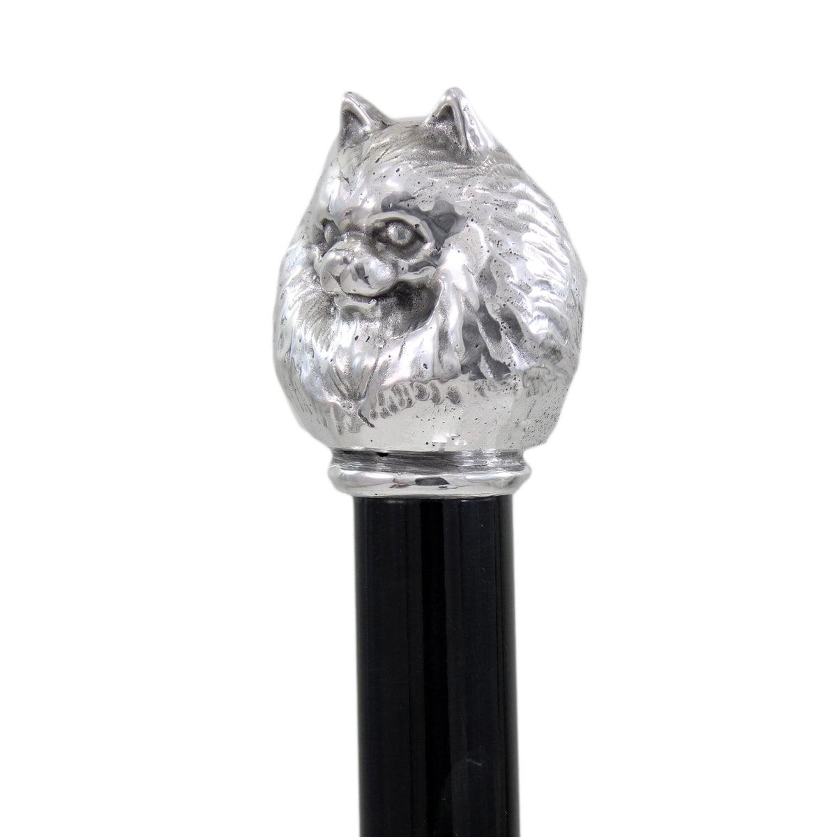 Custom Beechwood and Solid Pewter Pomerian Dog Cane or Walking Stick