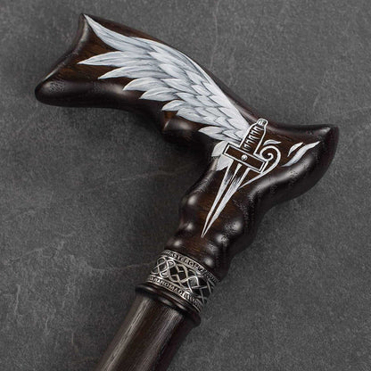 Custom Carved Hand Painted Guardian Angel Winged God Cane