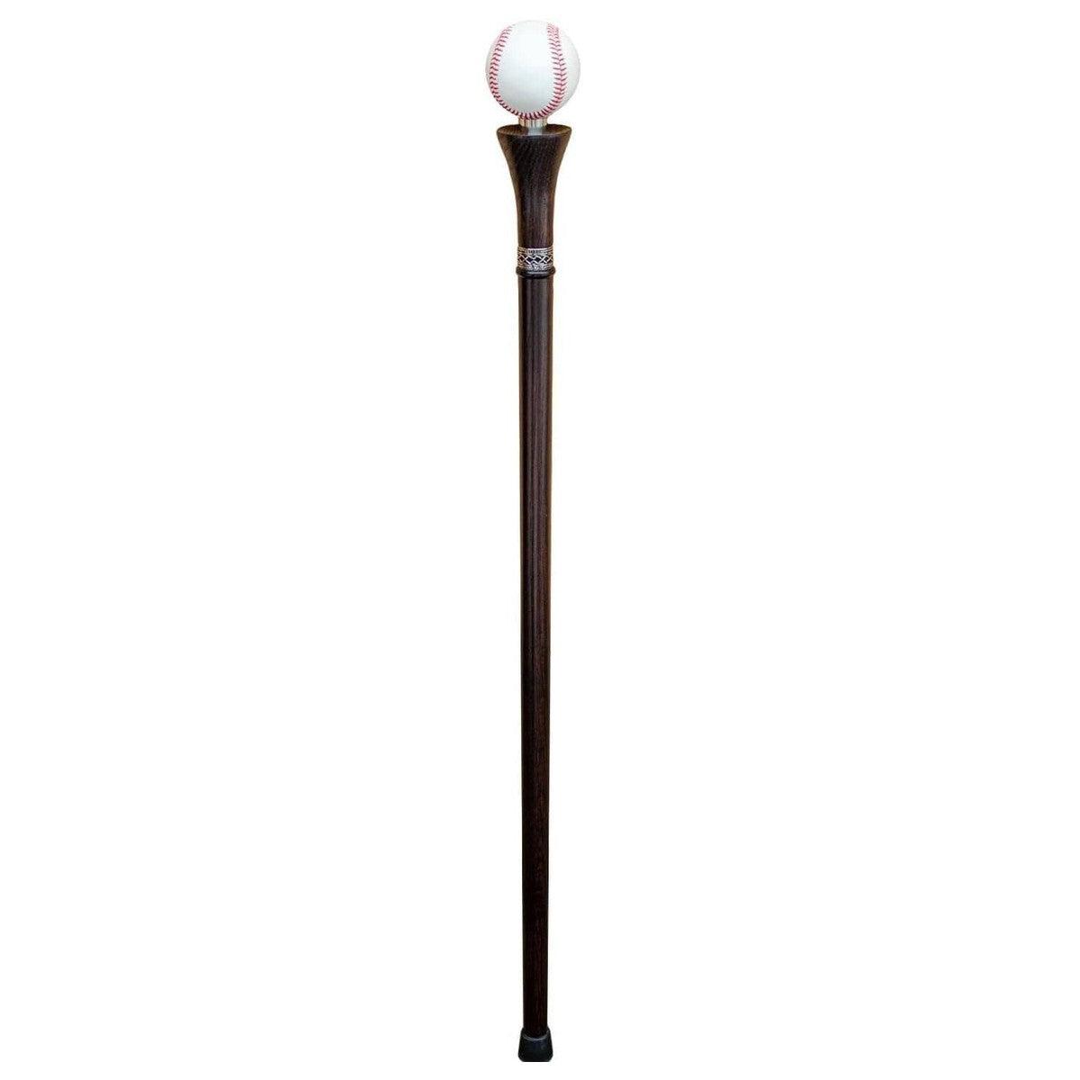 "Handcrafted Wooden Walking Cane for Men with Custom Baseball Knob - Elegant and Unique Carved Wood Walking Stick"