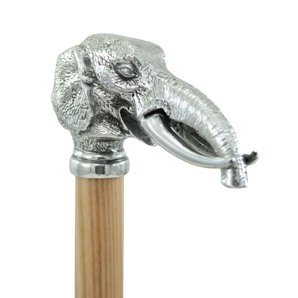 Custom Made Beechwood and Solid Pewter Elephant Cane Or Walking Stick