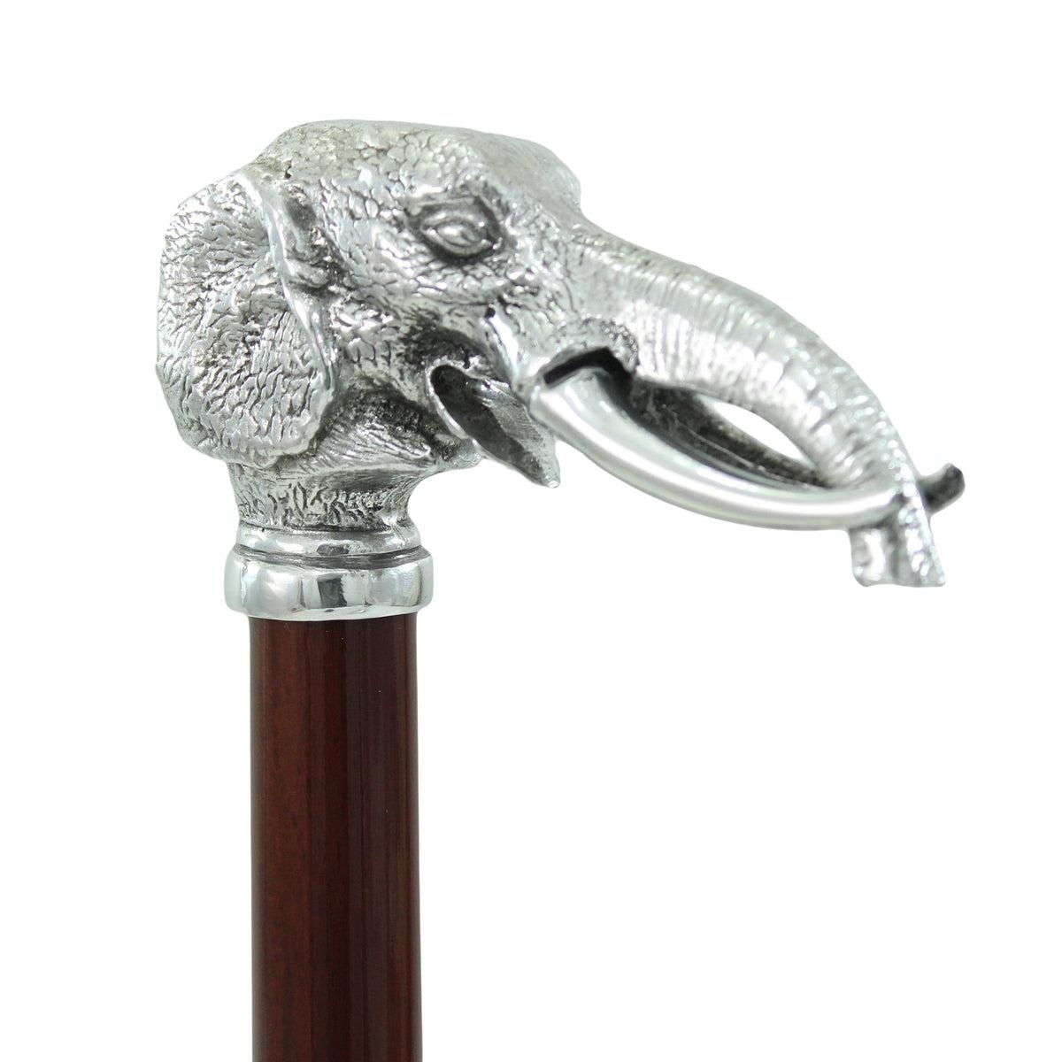 Custom Made Beechwood and Solid Pewter Elephant Cane Or Walking Stick