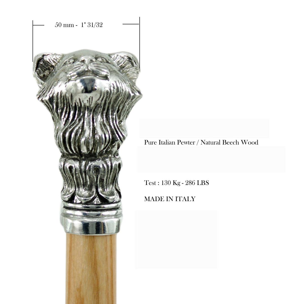 Custom Pewter Cat Cane Or Walking Stick Handmade in Italy