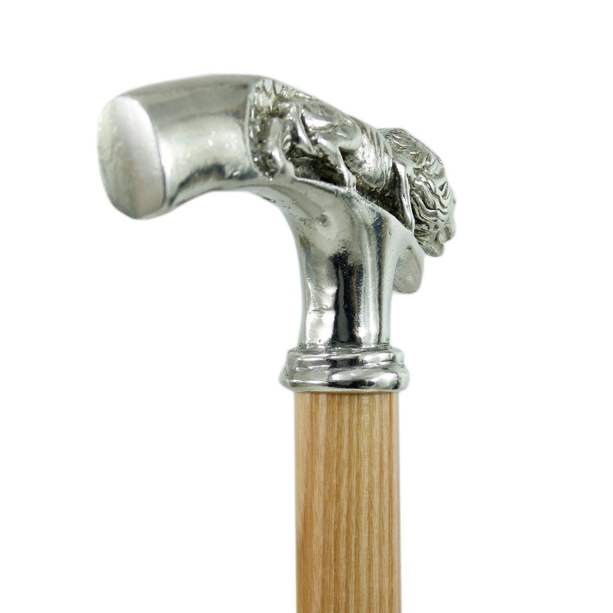 Custom Pure Pewter Lion Walking Cane with Beachwood Shaft