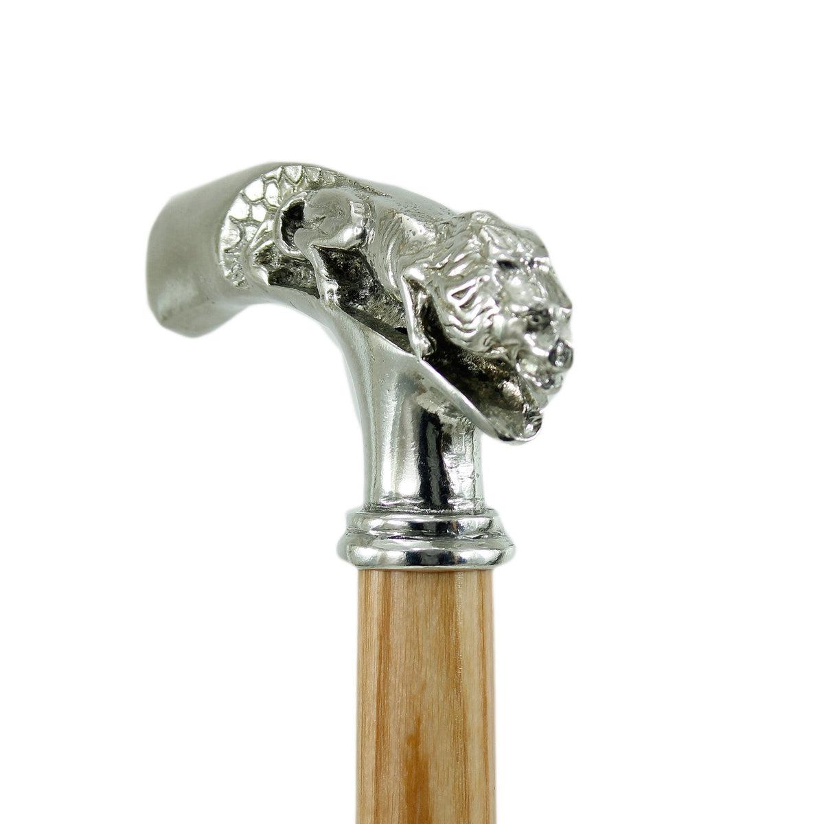 Custom Pure Pewter Lion Walking Cane with Beachwood Shaft