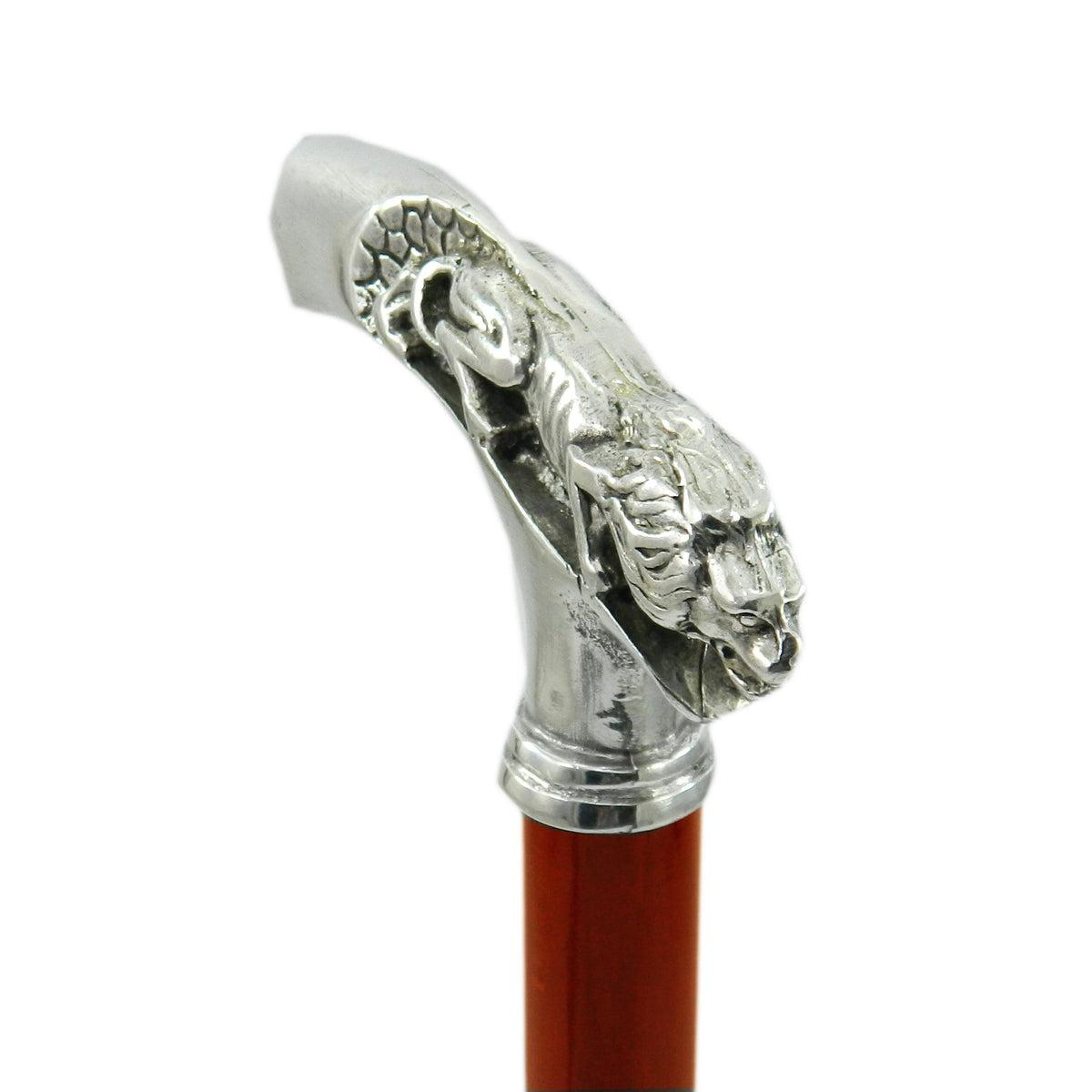 Custom Pure Pewter Lion Walking Cane with Beachwood Shaft