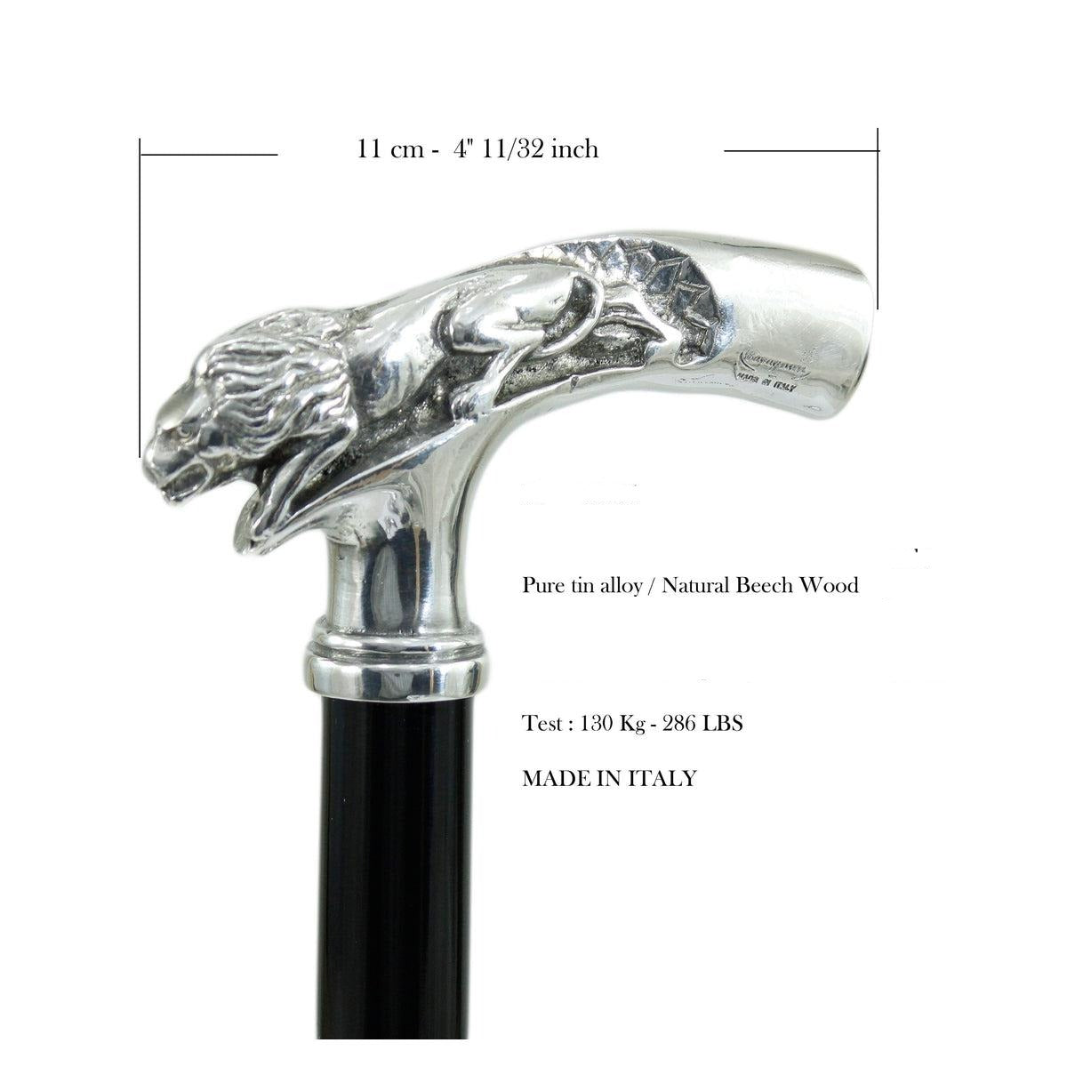 Custom Pure Pewter Lion Walking Cane with Beachwood Shaft