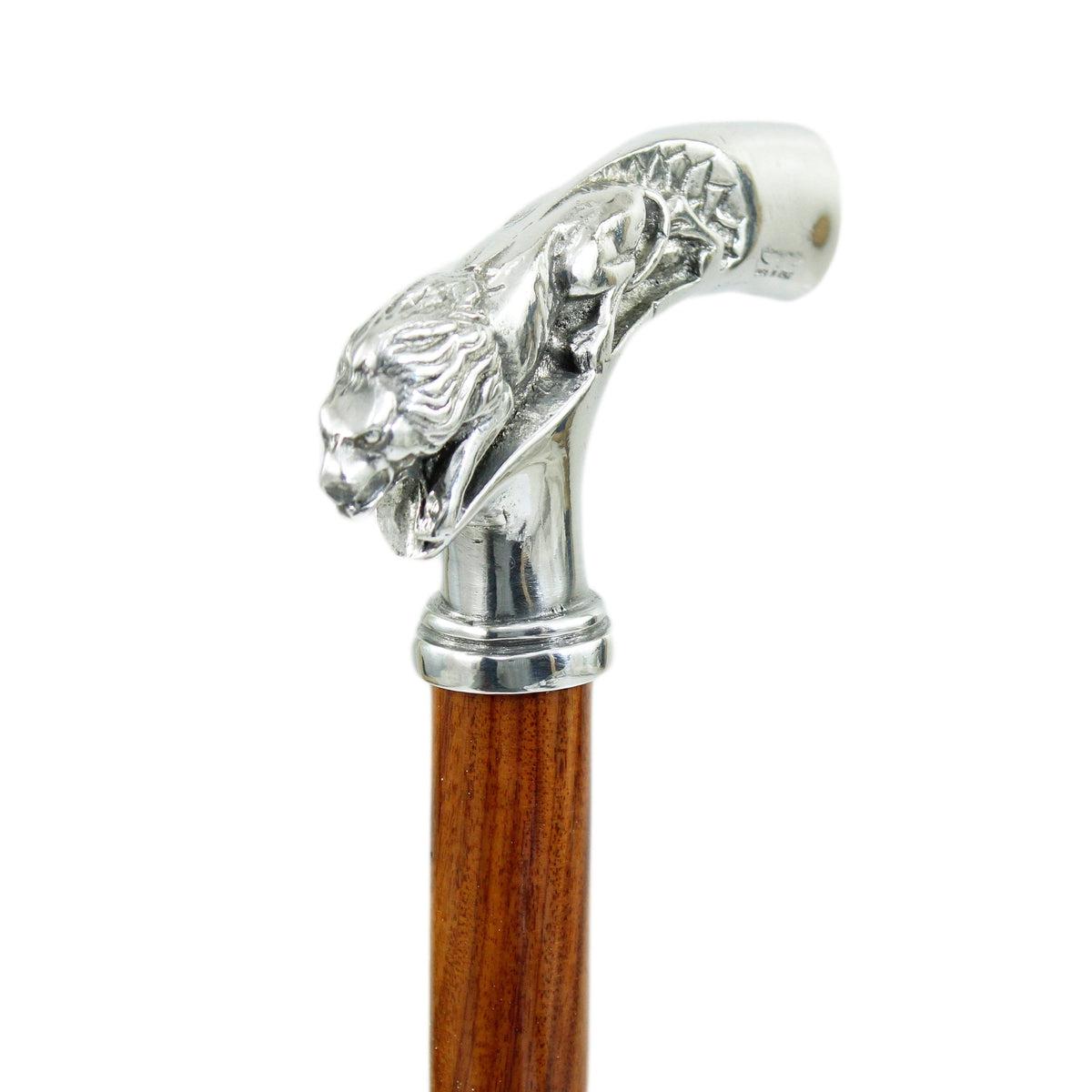 Custom Pure Pewter Lion Walking Cane with Beachwood Shaft
