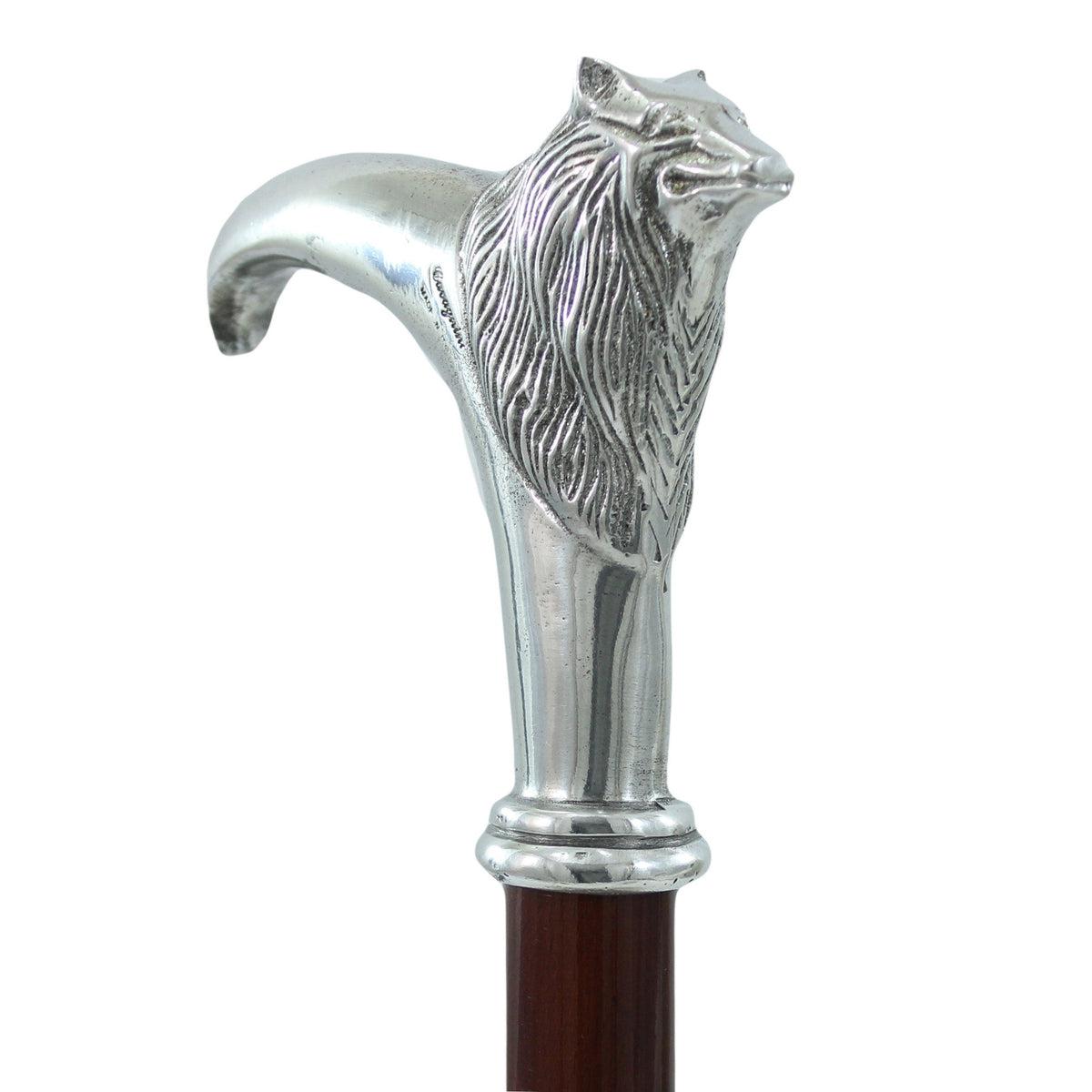 Custom Pure Pewter Wolf Head Cane Beachwood Shaft
