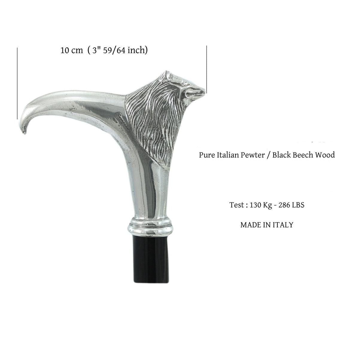 Custom Pure Pewter Wolf Head Cane Beachwood Shaft