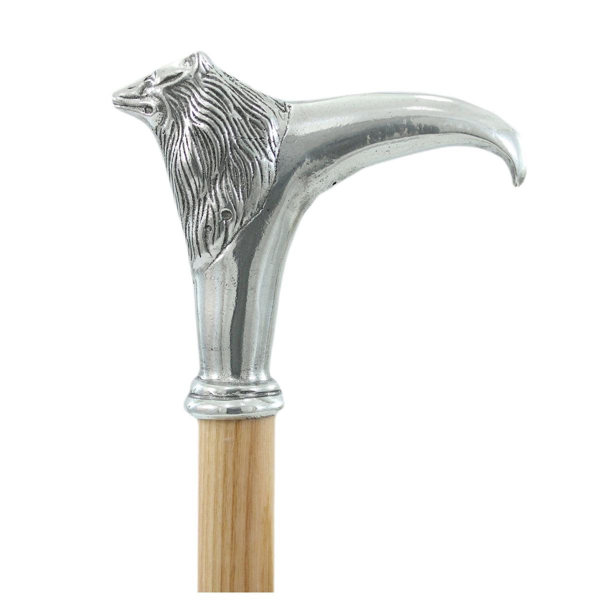 Custom Pure Pewter Wolf Head Cane Beachwood Shaft