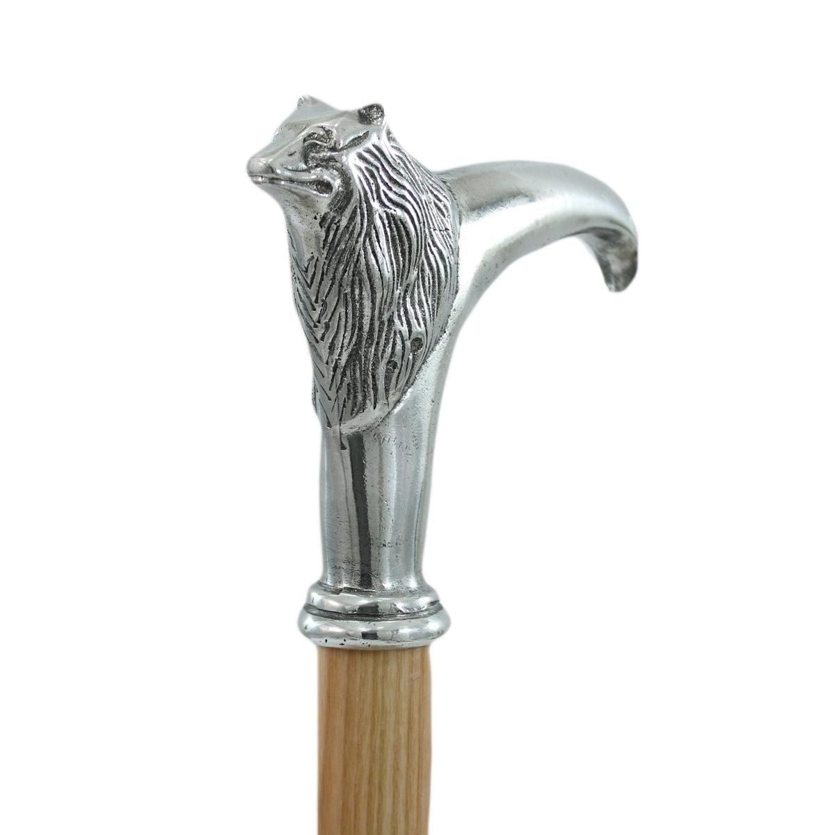 Custom Pure Pewter Wolf Head Cane Beachwood Shaft
