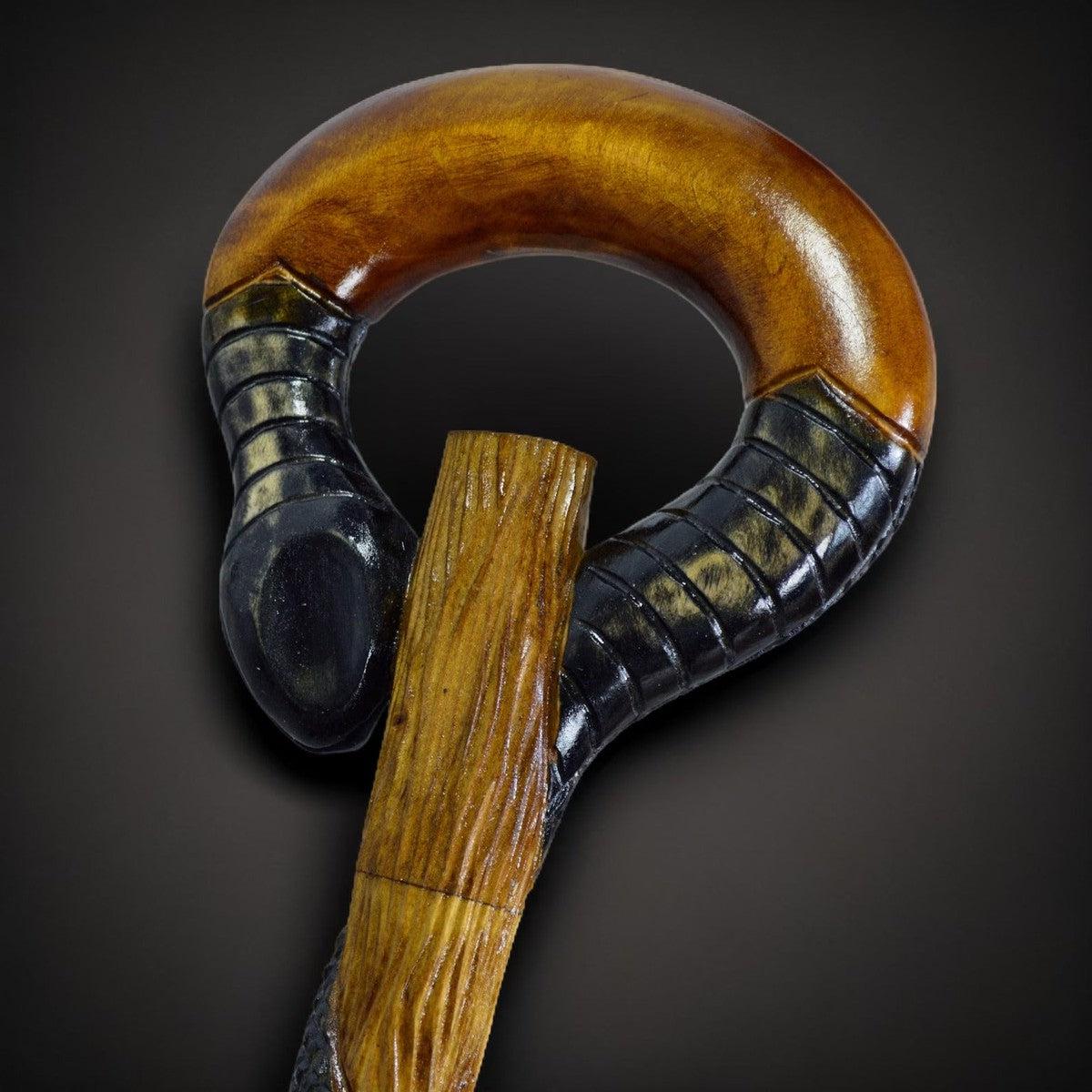 Custom Regal Serpent Crest Handcrafted Walking Stick