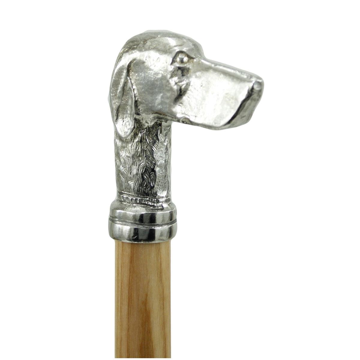 Custom Solid Beechwood and Pewter Pointer Dog Head Cane or Walking Stick