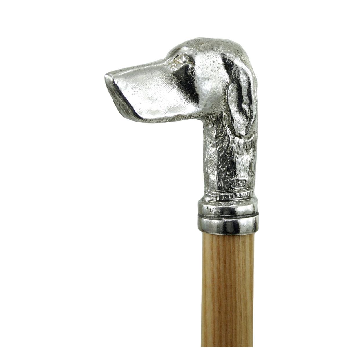 Custom Solid Beechwood and Pewter Pointer Dog Head Cane or Walking Stick
