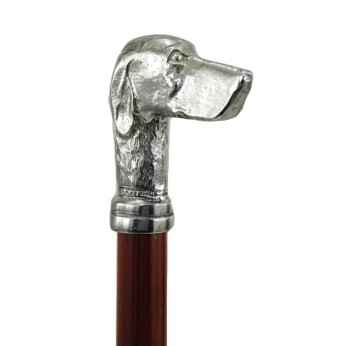 Custom Solid Beechwood and Pewter Pointer Dog Head Cane or Walking Stick