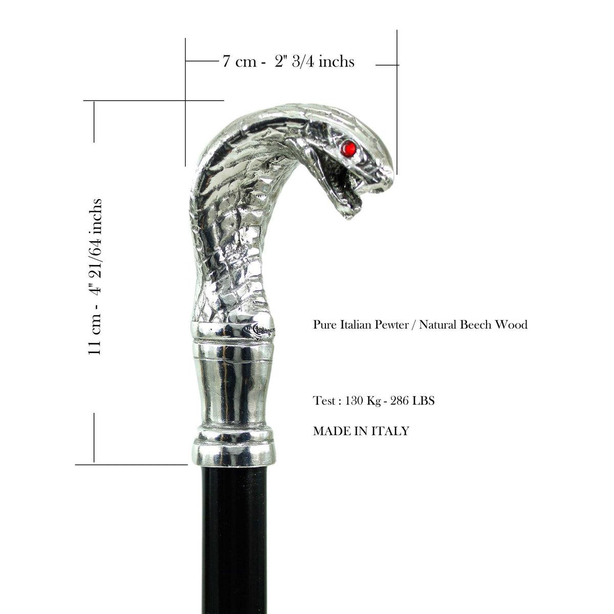 Elegant Custom Pure Pewter Cobra Cane or Walking Stick
