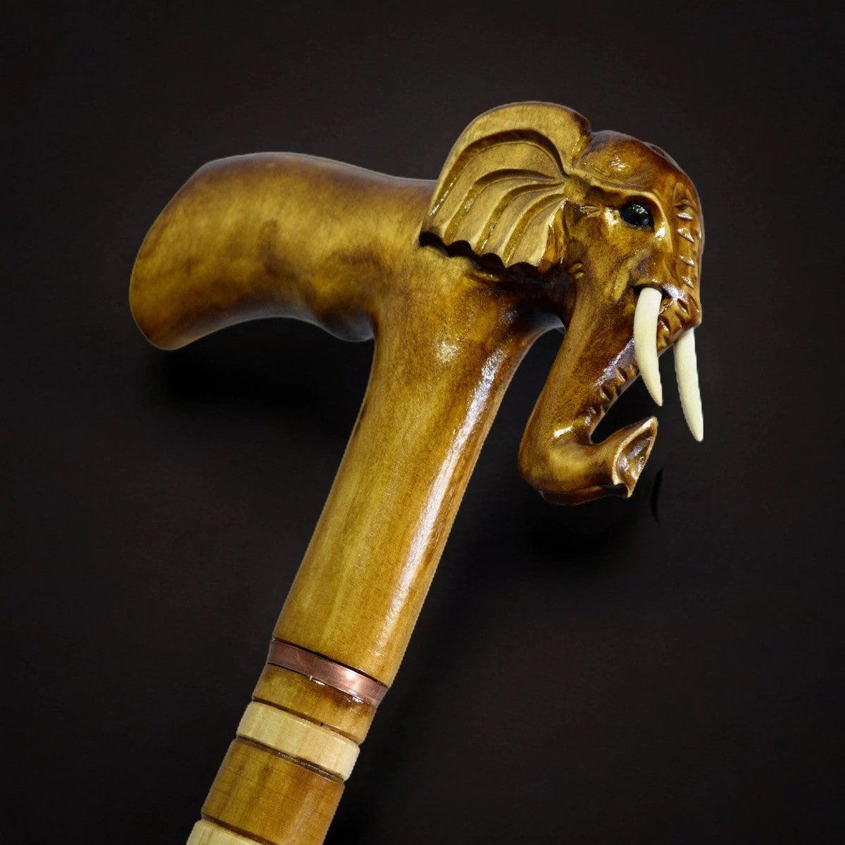 Elephant Majesty: Elegant Handcrafted Wooden Cane
