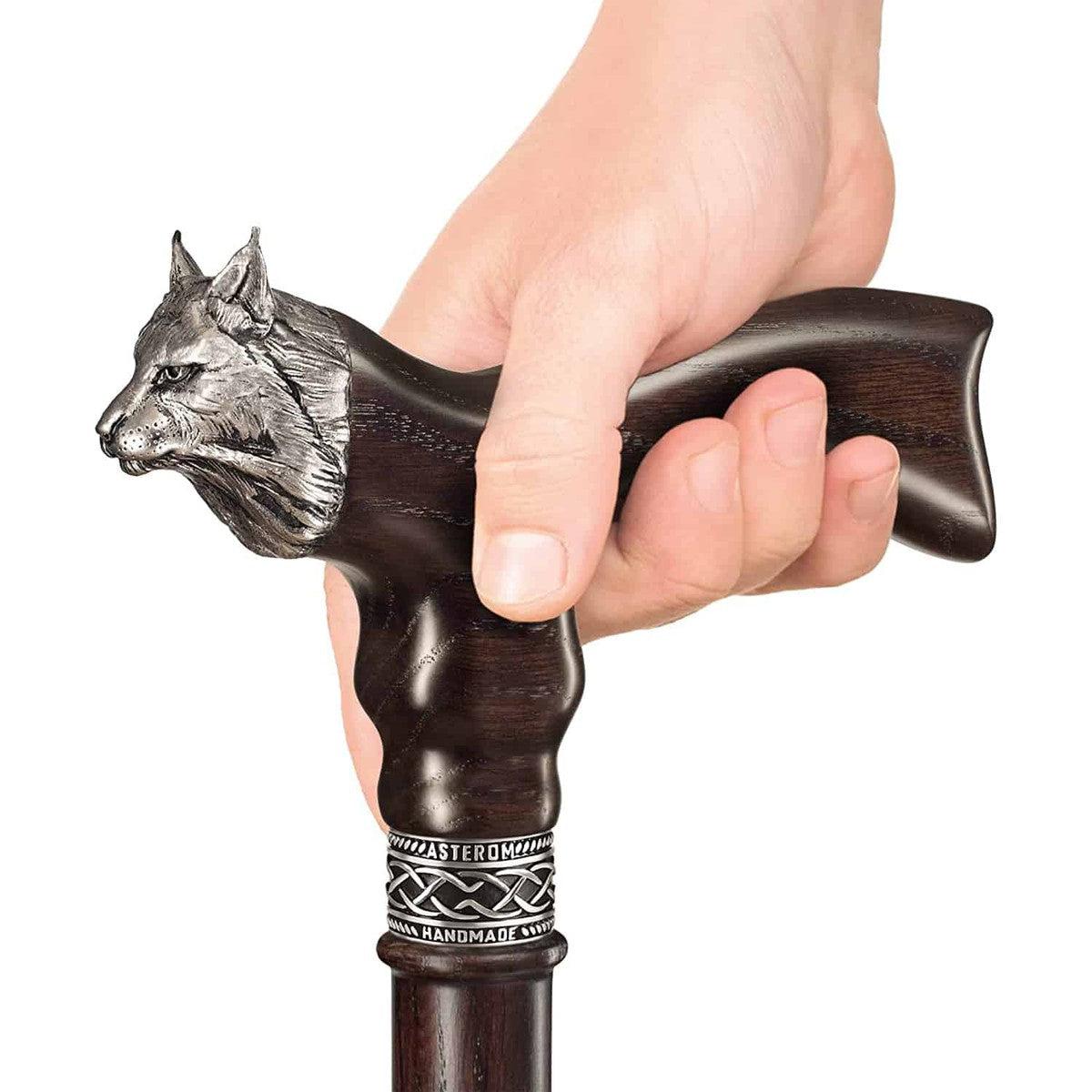 Fashionable Custom Solid Oak Lynx Cat Cane or Walking Stick