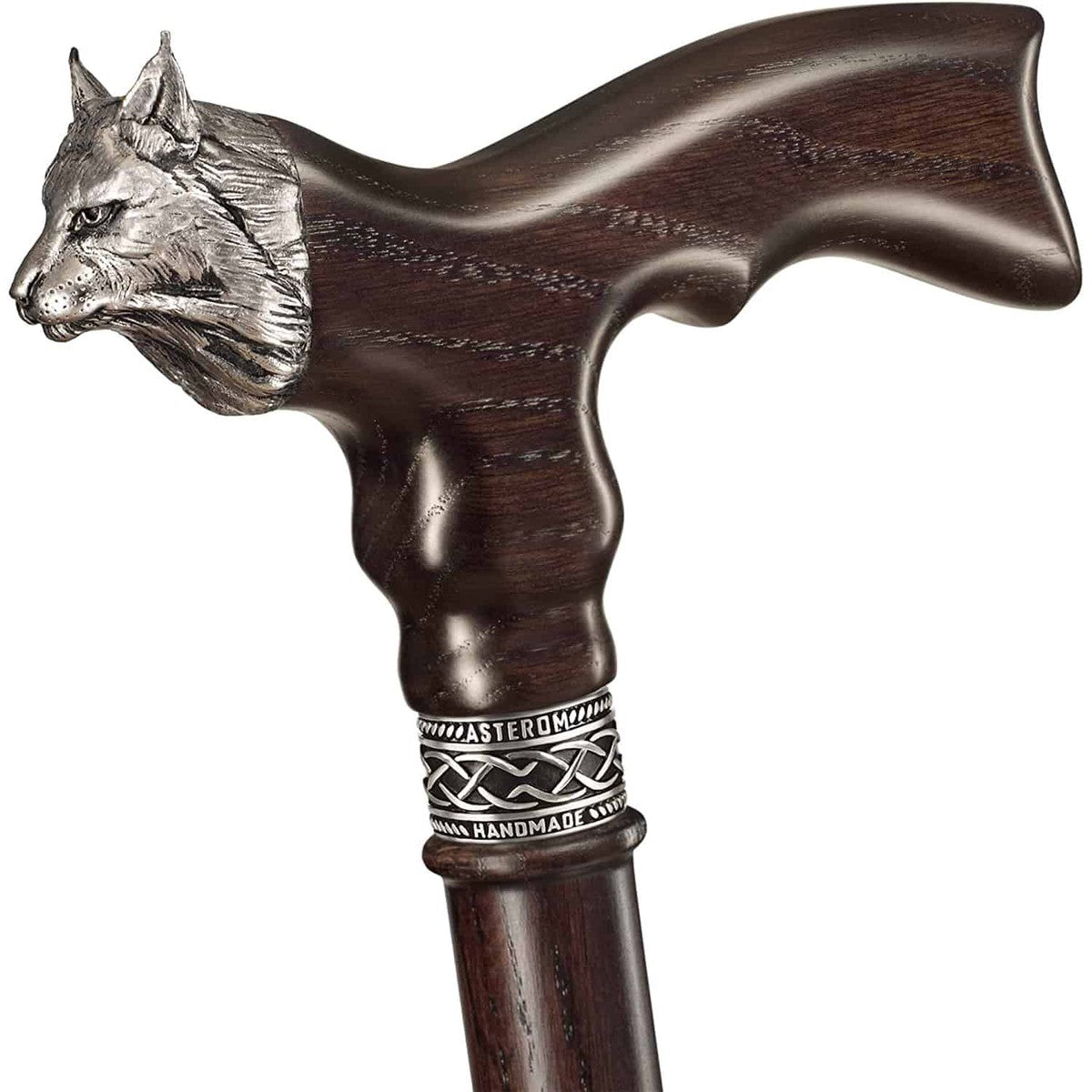 Fashionable Custom Solid Oak Lynx Cat Cane or Walking Stick