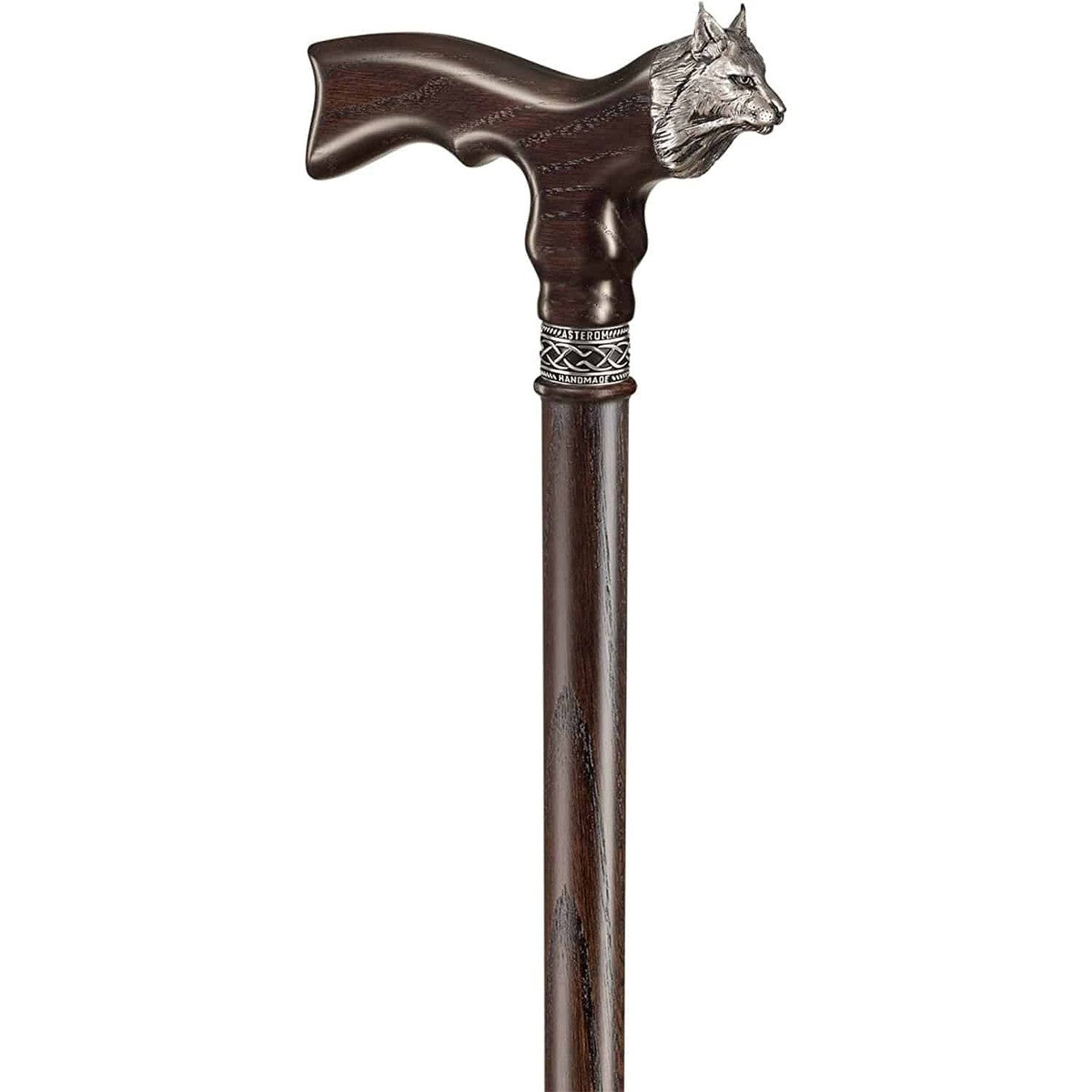 Fashionable Custom Solid Oak Lynx Cat Cane or Walking Stick