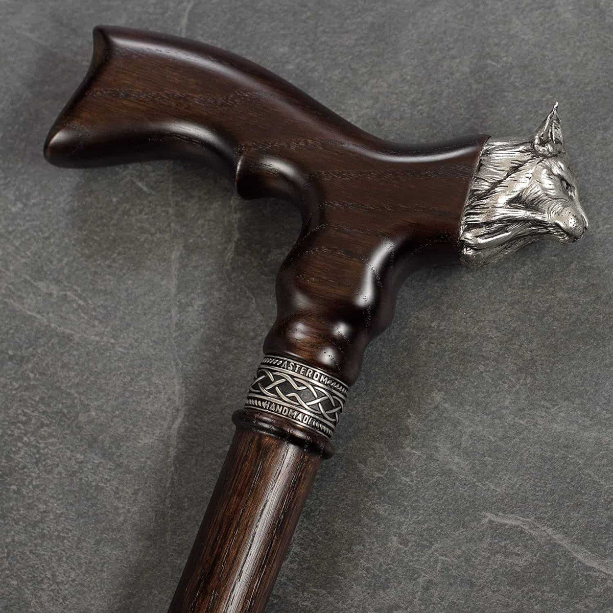 Fashionable Custom Solid Oak Lynx Cat Cane or Walking Stick