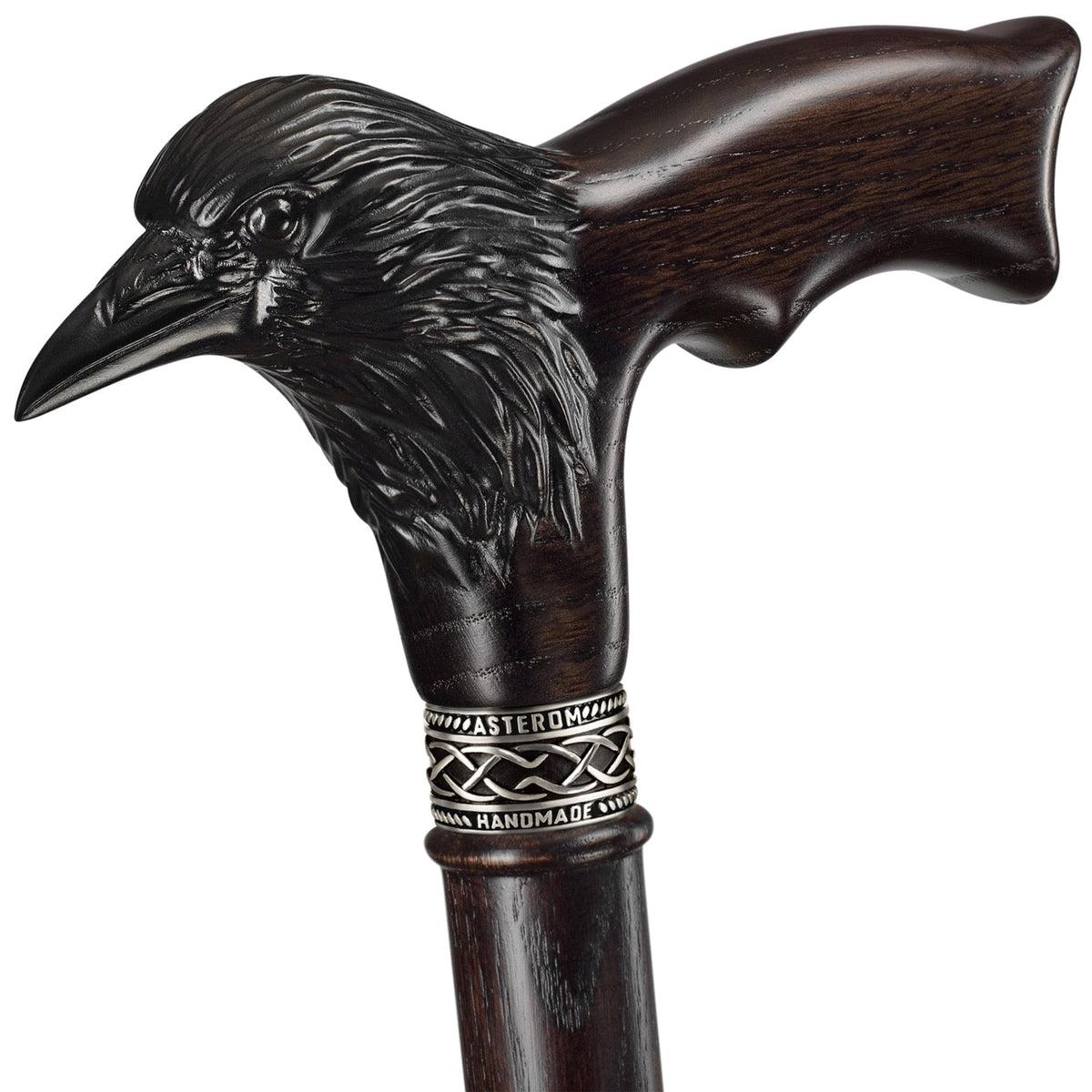 Fashionable Hand Carved Wooden Black Raven Cane Or Crow Walking Stick