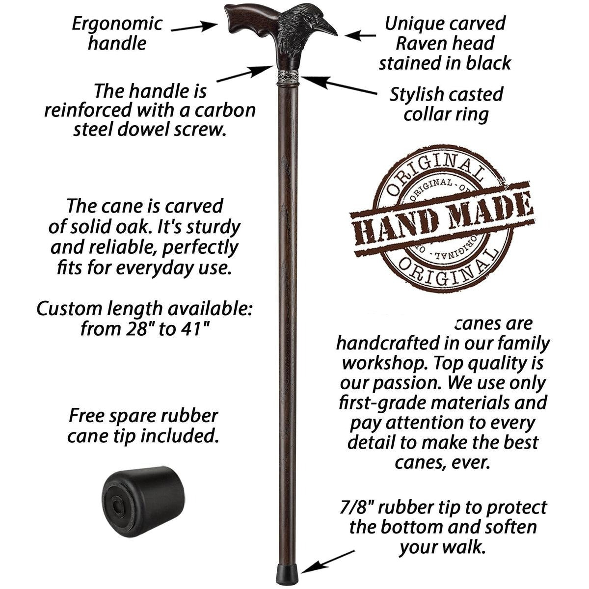 Fashionable Hand Carved Wooden Black Raven Cane Or Crow Walking Stick