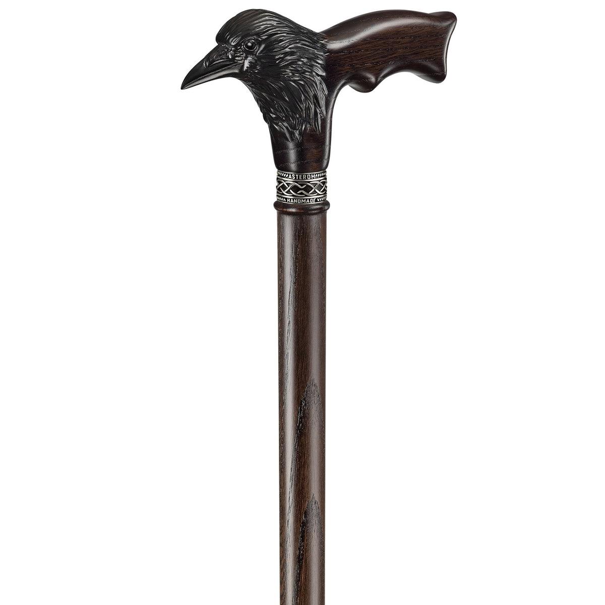 Fashionable Hand Carved Wooden Black Raven Cane Or Crow Walking Stick