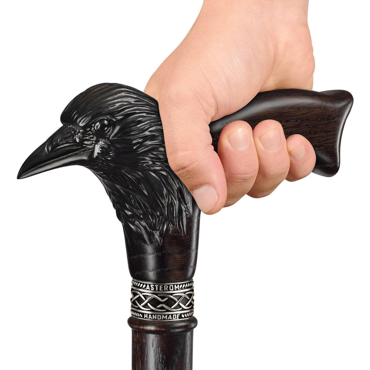 Fashionable Hand Carved Wooden Black Raven Cane Or Crow Walking Stick