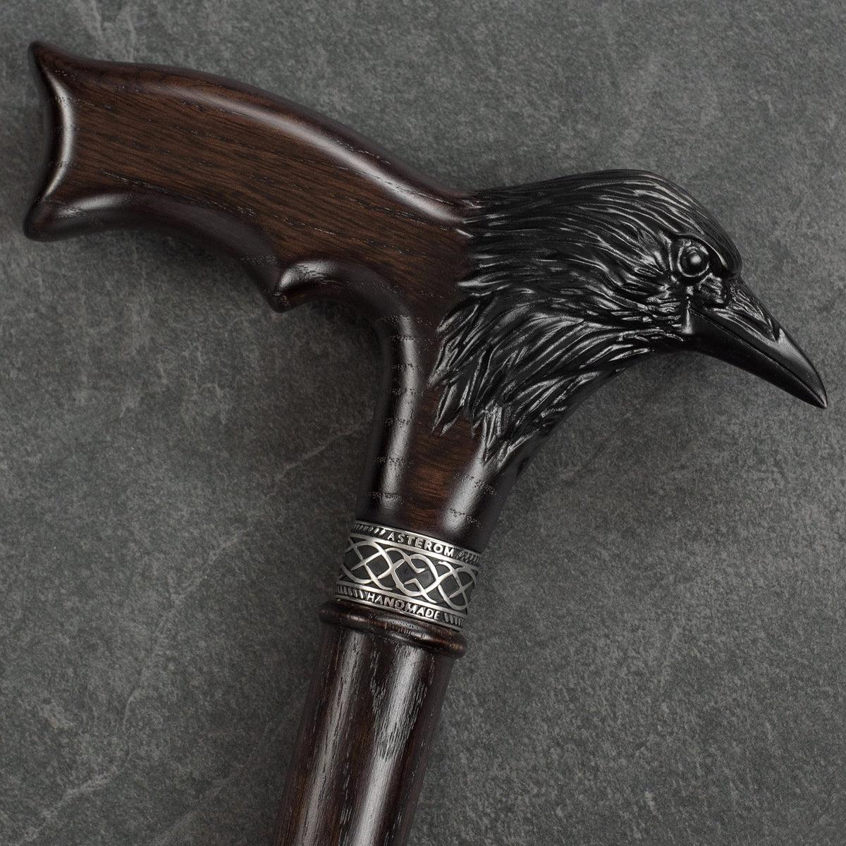 Fashionable Hand Carved Wooden Black Raven Cane Or Crow Walking Stick