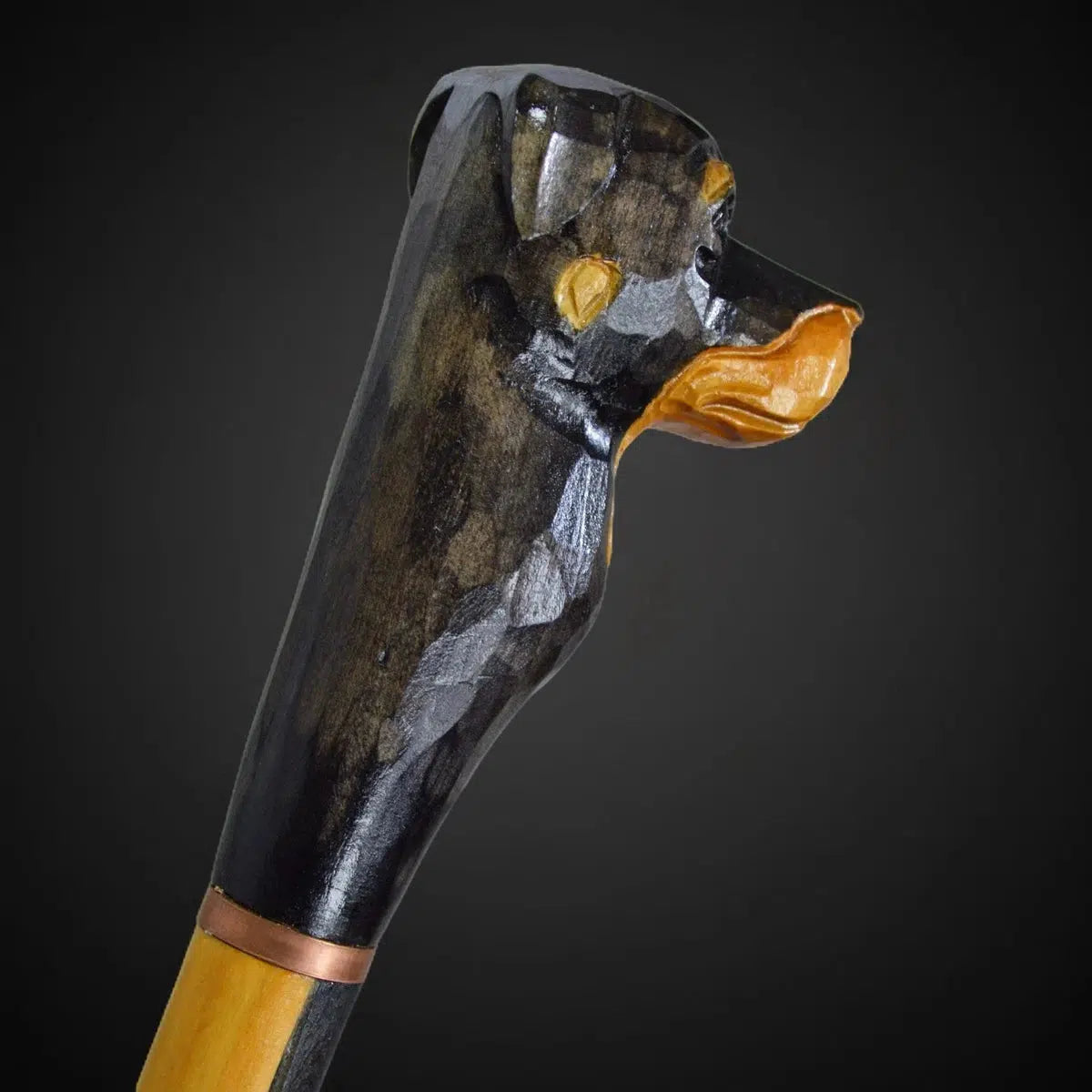Guardian Canine Custom Carved Rottweiler Hand Painted Walking Stick