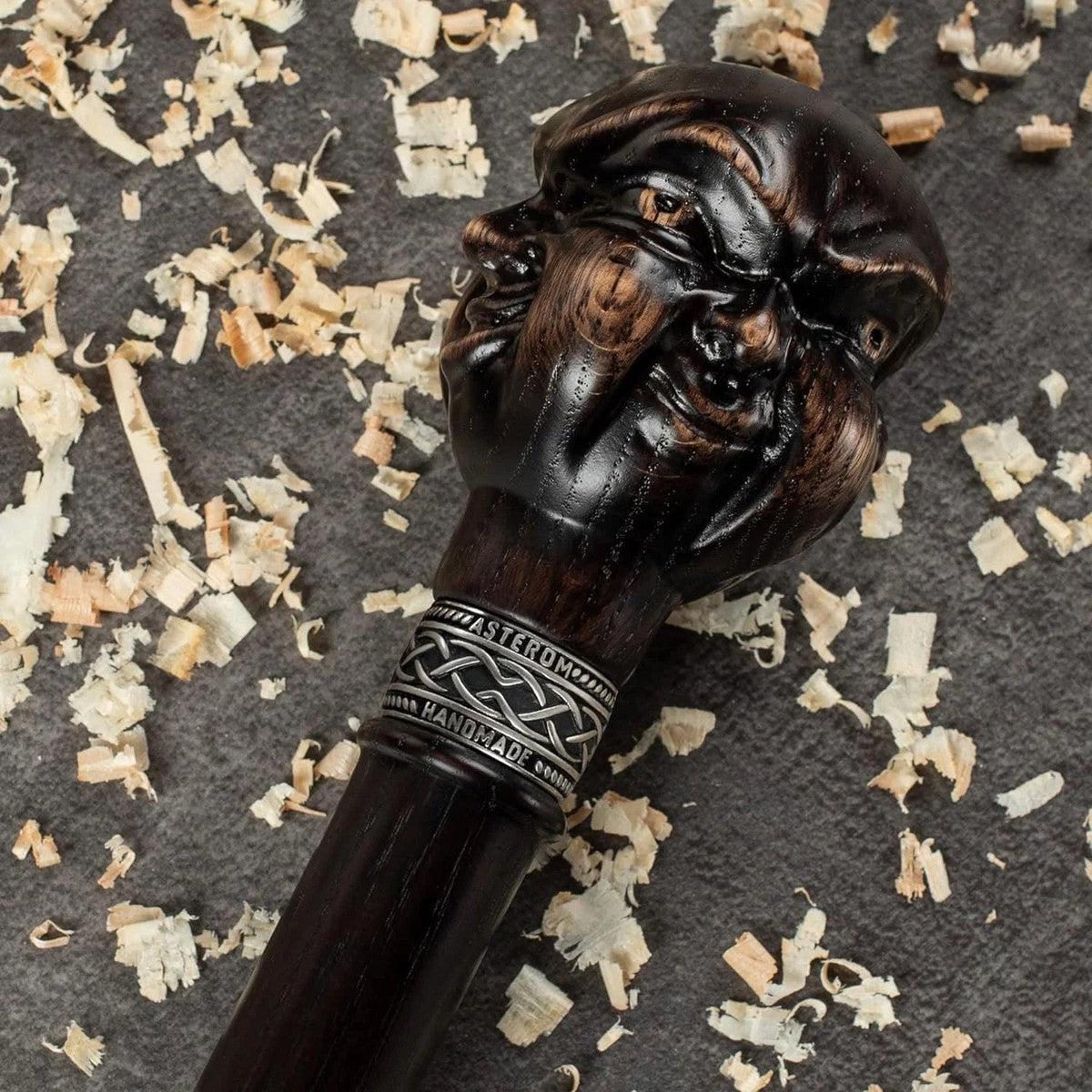 Handcrafted Wooden Buddha Walking Stick - Elegant and Stylish Cane for Men and Women