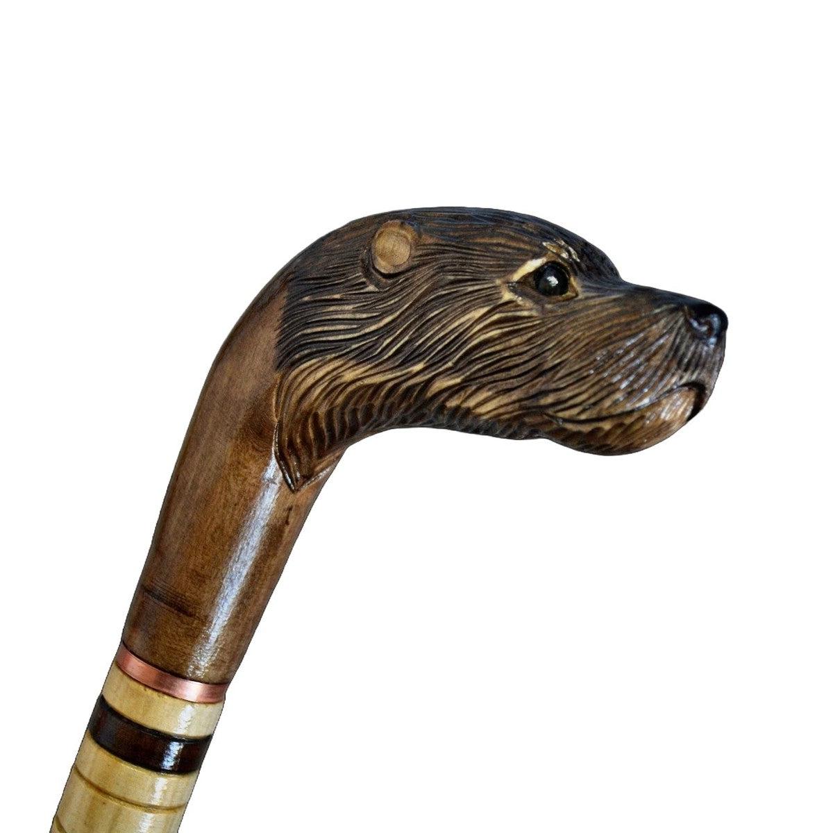Hand-Carved Otter Head Wooden Walking Stick - Custom Paint and Length