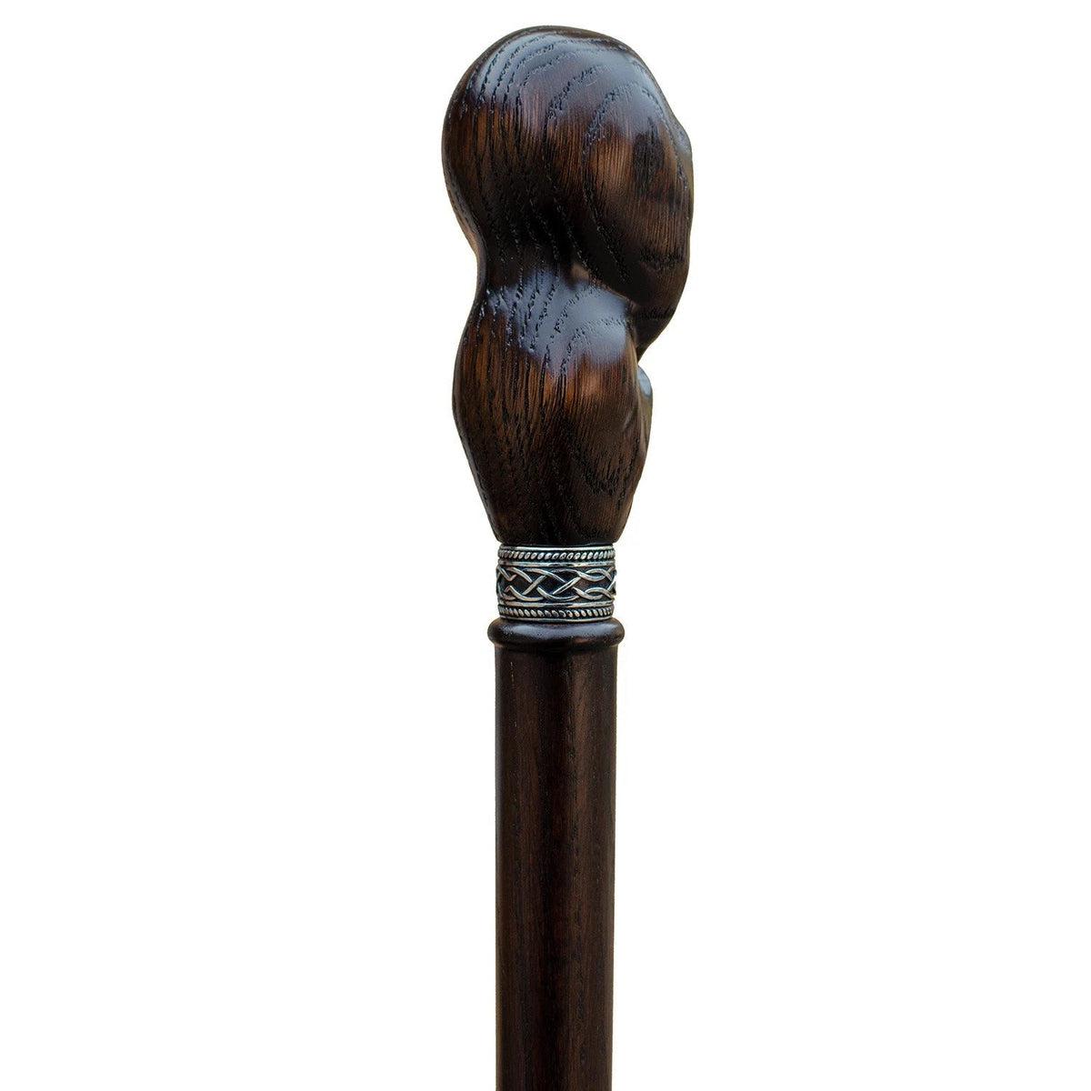 Hand-Carved Wooden Grim Reaper Skull Cane Or Walking Stick