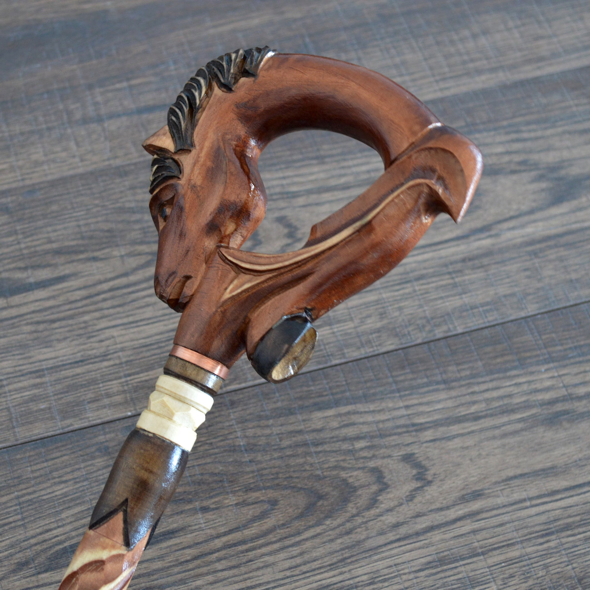 Hand Carved Wooden Horse Hoof Walking Stick