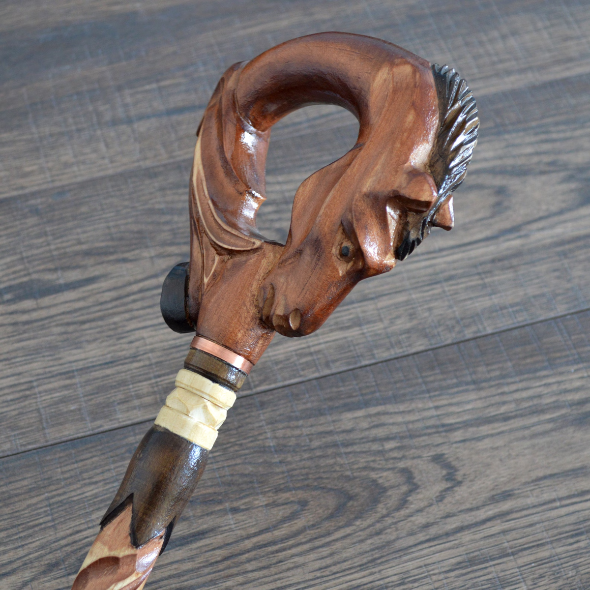 Hand Carved Wooden Horse Hoof Walking Stick