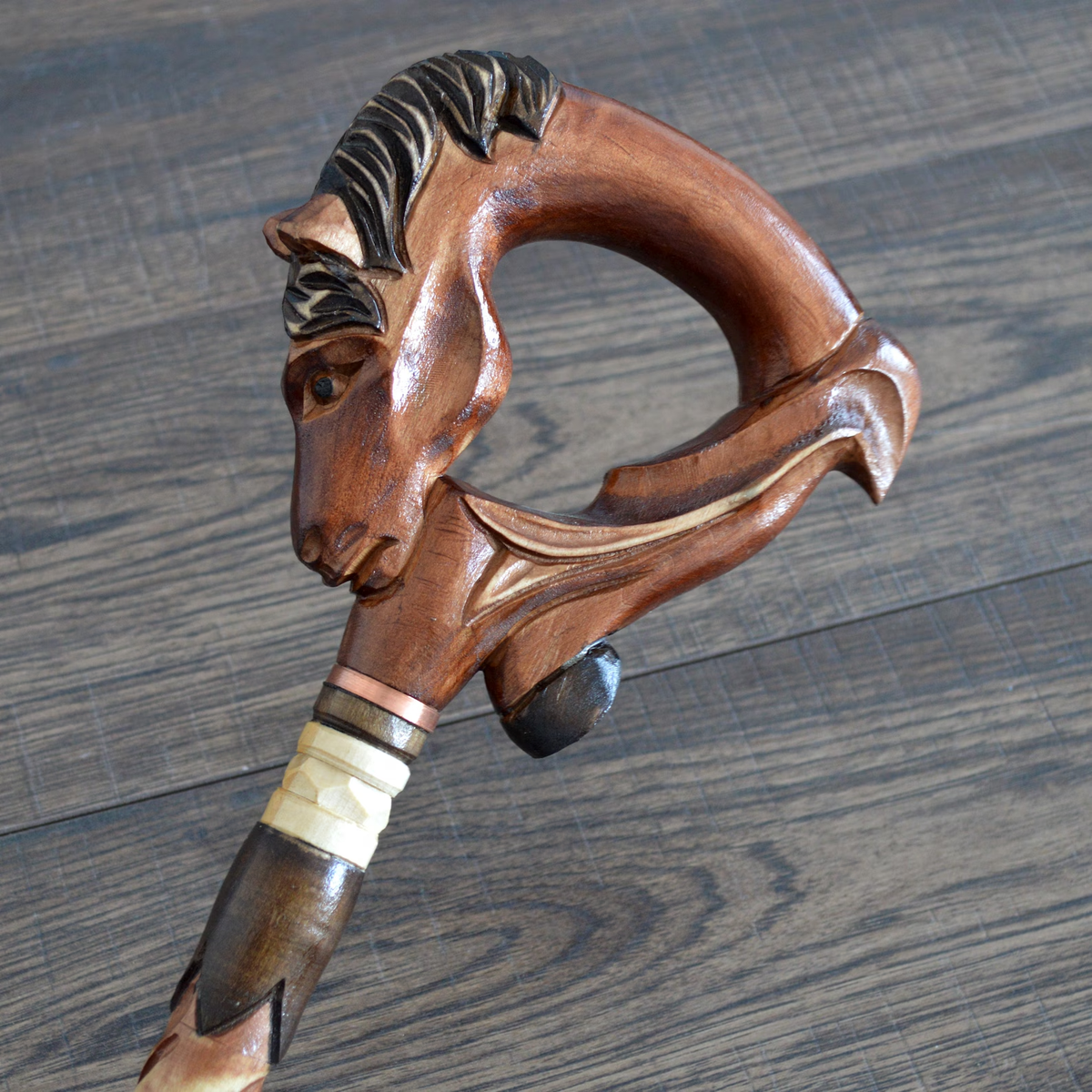 Hand Carved Wooden Horse Hoof Walking Stick