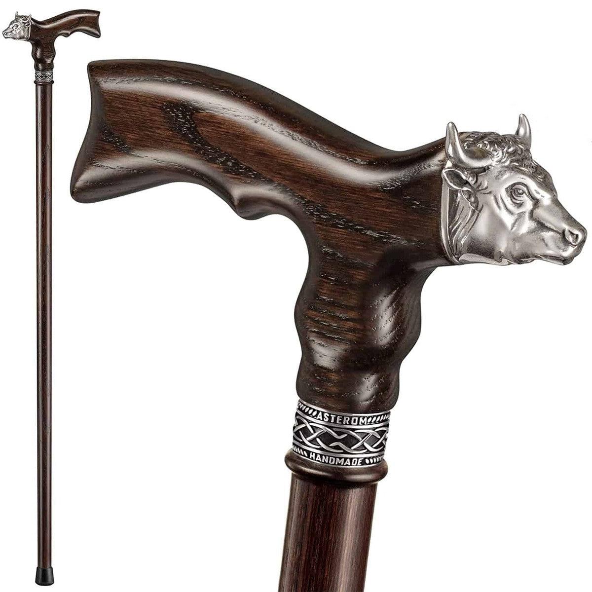 Hand Made Solid Oak Bull Cane - Custom Lengths and Colours